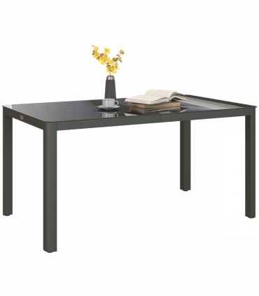 Outsunny Outdoor Dining Table for 6 with Glass Top, Aluminium Frame, Grey