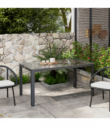 Outsunny Outdoor Dining Table for 6 with Glass Top, Aluminium Frame, Grey