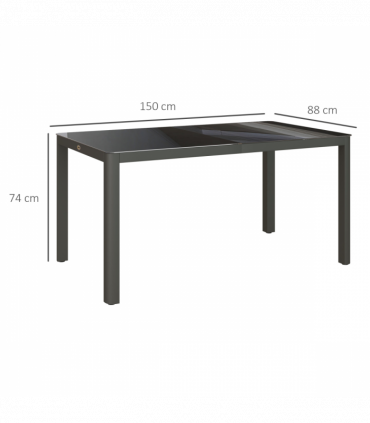 Outsunny Outdoor Dining Table for 6 with Glass Top, Aluminium Frame, Grey