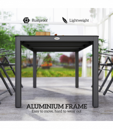 Outsunny Outdoor Dining Table for 6 with Glass Top, Aluminium Frame, Grey