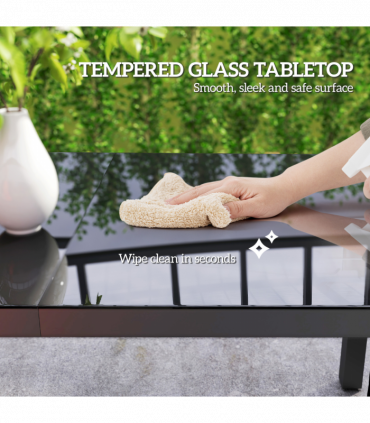 Outsunny Outdoor Dining Table for 6 with Glass Top, Aluminium Frame, Grey