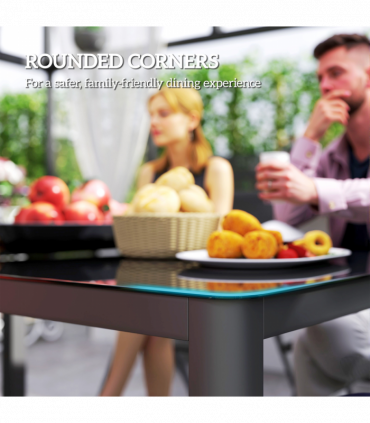 Outsunny Outdoor Dining Table for 6 with Glass Top, Aluminium Frame, Grey