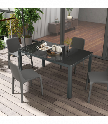 Outsunny Outdoor Dining Table for 6 with Glass Top, Aluminium Frame, Grey