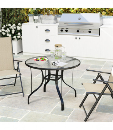 Outsunny Outdoor Dining Table with Parasol Hole, Round, 96.5 x 96.5 x 71 cm