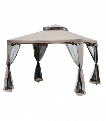 Outsunny Outdoor Gazebo, 2-tier Roof W/Netting, 295L x 295W x 263Hcm-Taupe