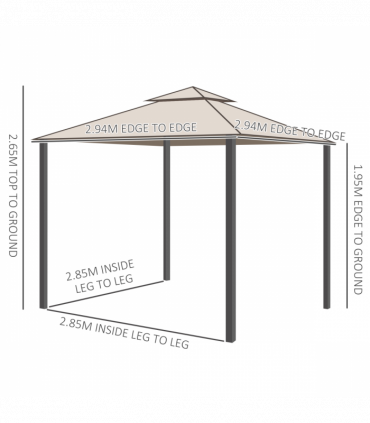 Outsunny Outdoor Gazebo, 2-tier Roof W/Netting, 295L x 295W x 263Hcm-Taupe