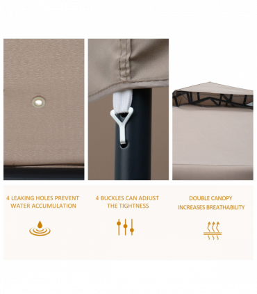 Outsunny Outdoor Gazebo, 2-tier Roof W/Netting, 295L x 295W x 263Hcm-Taupe