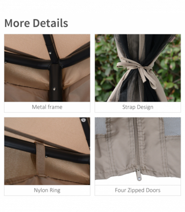 Outsunny Outdoor Gazebo, 2-tier Roof W/Netting, 295L x 295W x 263Hcm-Taupe