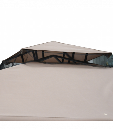 Outsunny Outdoor Gazebo, 2-tier Roof W/Netting, 295L x 295W x 263Hcm-Taupe