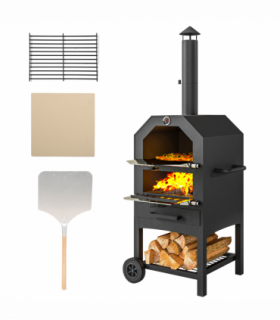 Outsunny Outdoor Pizza Oven Charcoal Grill with Rain Cover, Shelf and Wheels