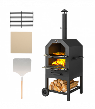 Outsunny Outdoor Pizza Oven Charcoal Grill with Rain Cover, Shelf and Wheels