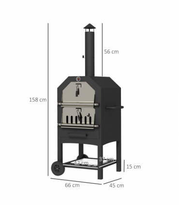 Outsunny Outdoor Pizza Oven Charcoal Grill with Rain Cover, Shelf and Wheels