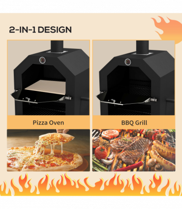 Outsunny Outdoor Pizza Oven Charcoal Grill with Rain Cover, Shelf and Wheels