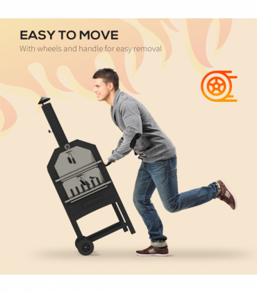 Outsunny Outdoor Pizza Oven Charcoal Grill with Rain Cover, Shelf and Wheels