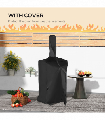Outsunny Outdoor Pizza Oven Charcoal Grill with Rain Cover, Shelf and Wheels