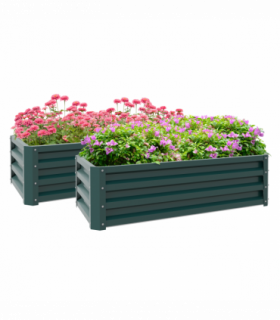 Outsunny Outdoor Planter Box, Steel Raised Garden Bed, Set of 2, Green