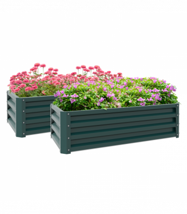 Outsunny Outdoor Planter Box, Steel Raised Garden Bed, Set of 2, Green