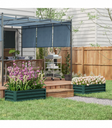 Outsunny Outdoor Planter Box, Steel Raised Garden Bed, Set of 2, Green