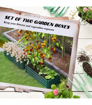 Outsunny Outdoor Planter Box, Steel Raised Garden Bed, Set of 2, Green