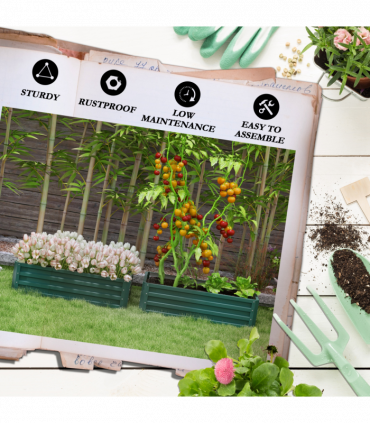 Outsunny Outdoor Planter Box, Steel Raised Garden Bed, Set of 2, Green