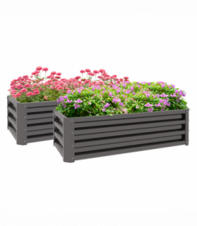 Outsunny Outdoor Planter Box, Steel Raised Garden Bed, Set of 2, Grey