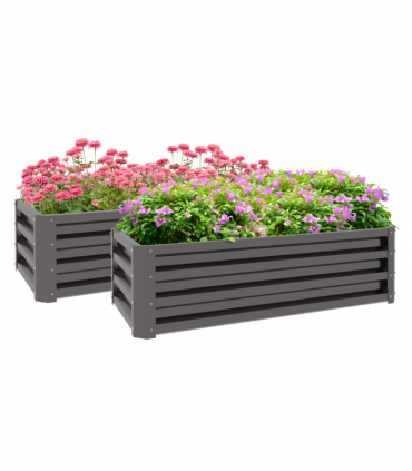 Outsunny Outdoor Planter Box, Steel Raised Garden Bed, Set of 2, Grey