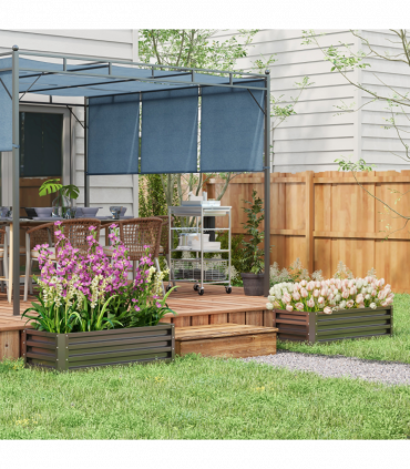 Outsunny Outdoor Planter Box, Steel Raised Garden Bed, Set of 2, Grey