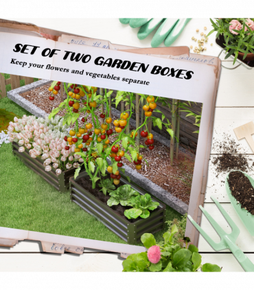 Outsunny Outdoor Planter Box, Steel Raised Garden Bed, Set of 2, Grey