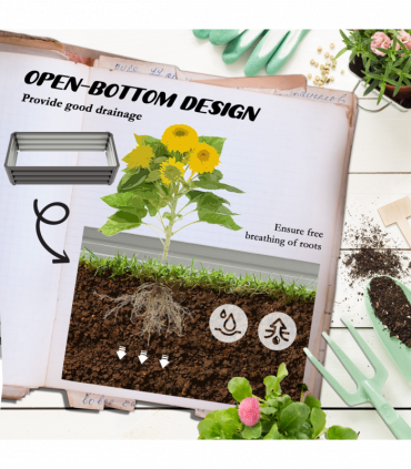 Outsunny Outdoor Planter Box, Steel Raised Garden Bed, Set of 2, Grey