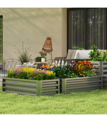 Outsunny Outdoor Planter Box, Steel Raised Garden Bed, Set of 2, Grey