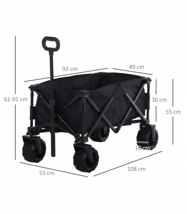 Outsunny Outdoor Pull Along Garden Trolley on Wheels Folding Beach Cart Black