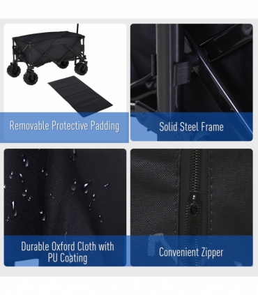 Outsunny Outdoor Pull Along Garden Trolley on Wheels Folding Beach Cart Black