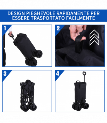 Outsunny Outdoor Pull Along Garden Trolley on Wheels Folding Beach Cart Black