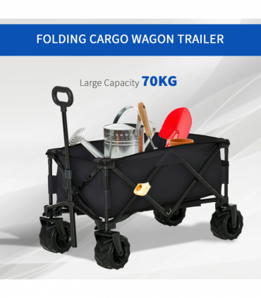 Outsunny Outdoor Pull Along Garden Trolley on Wheels Folding Beach Cart Black