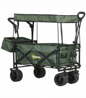 Outsunny Outdoor Push Pull Wagon Stroller Cart with Canopy Top Green