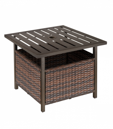 Outsunny Outdoor Rattan Coffee Table w/ Umbrella Hole Fit for Garden Backyard