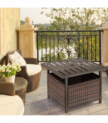 Outsunny Outdoor Rattan Coffee Table w/ Umbrella Hole Fit for Garden Backyard