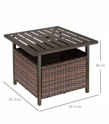Outsunny Outdoor Rattan Coffee Table w/ Umbrella Hole Fit for Garden Backyard