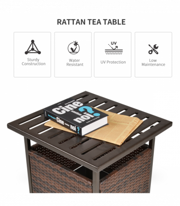 Outsunny Outdoor Rattan Coffee Table w/ Umbrella Hole Fit for Garden Backyard