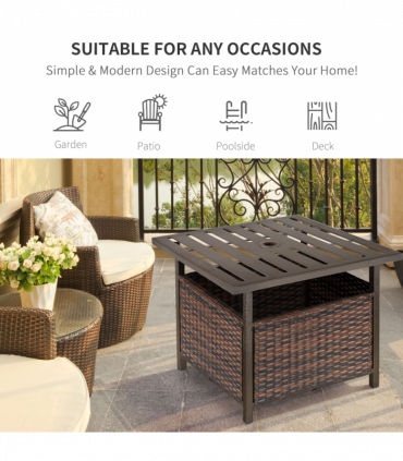 Outsunny Outdoor Rattan Coffee Table w/ Umbrella Hole Fit for Garden Backyard