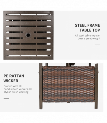 Outsunny Outdoor Rattan Coffee Table w/ Umbrella Hole Fit for Garden Backyard