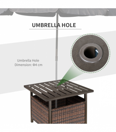 Outsunny Outdoor Rattan Coffee Table w/ Umbrella Hole Fit for Garden Backyard
