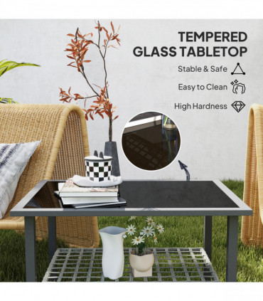 Outsunny Outdoor Rattan Coffee Table, Rectangular Tea Side Table, Mixed-grey