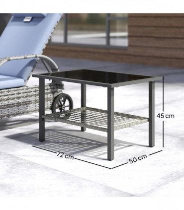 Outsunny Outdoor Rattan Coffee Table, Rectangular Tea Side Table, Mixed-grey