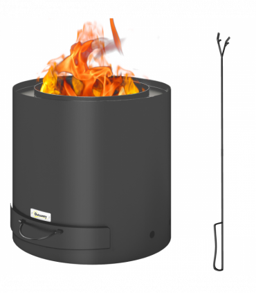 Outsunny Outdoor Round Fire Pit with Ash Tray and Fire Poker, Black