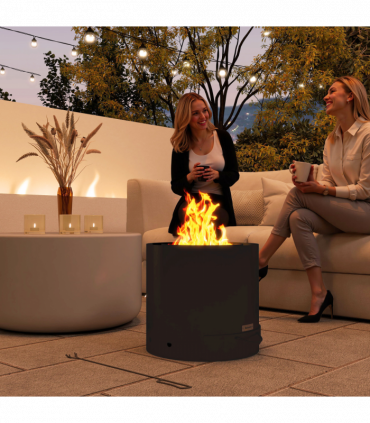 Outsunny Outdoor Round Fire Pit with Ash Tray and Fire Poker, Black