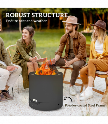 Outsunny Outdoor Round Fire Pit with Ash Tray and Fire Poker, Black