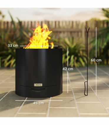 Outsunny Outdoor Round Fire Pit with Ash Tray and Fire Poker, Black