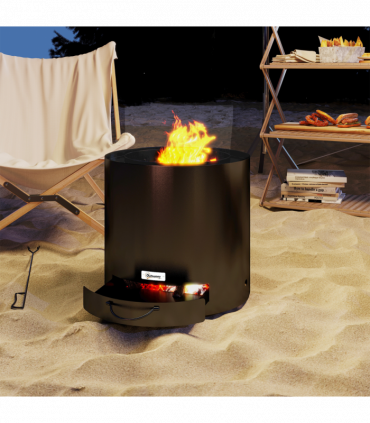 Outsunny Outdoor Round Fire Pit with Ash Tray and Fire Poker, Black