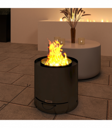 Outsunny Outdoor Round Fire Pit with Ash Tray and Fire Poker, Black